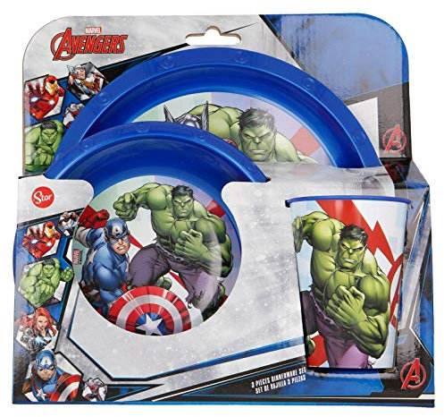 Favourite Hero Cartoon Character 3pc Breakfast Set Inc Plate, Tumbler, Bowl, re-usable Plastic (Avengers)