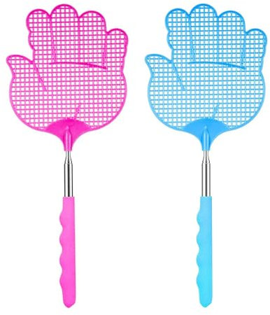 ILamourCar Fliegenklatsche, 2 Stück Ausziehbare Teleskop Fliegenklatschen Manuelle Swat Schädlingsbekämpfung für Fliegen, Mücken und Insekten, Blau + Rot