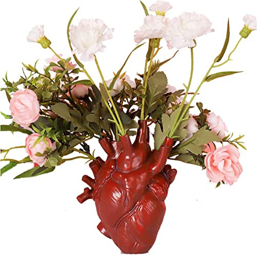 Herz Vase, Kreative Harz Herzvase Anatomisch Herzförmige Vase Blumentopf Desktop Ornament für Hochzeit Party Wohnzimmer Schrank Schlafzimmer (Rot)