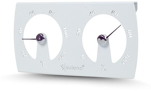 SULENO - Sauna Klimamesser KJELL, Saunazubehör, Thermometer 20-120 °C, Hygrometer 0-100%, Sauna Zeitmesser, Zeitmessgerät (Weiß)