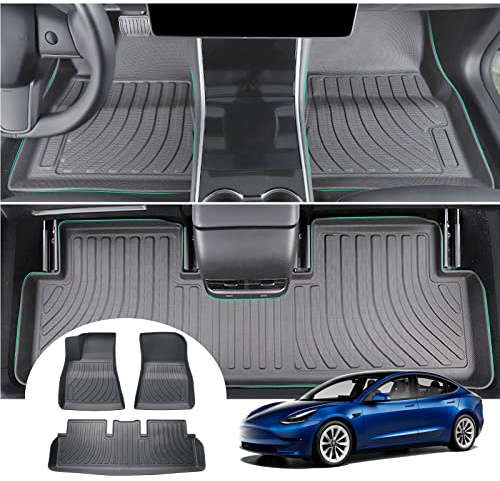 GAFAT Fussmatten für Tesla Model 3 Highland 2026-2024/2017-2023 (Standard & Premium), Model 3 2025 TPE Allwetter-Fußmatten Gummimatten Zubehör, Original 3D-Scan, Hoher Rand 6-10 cm, Leicht zu Reinigen