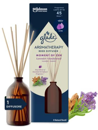 Glade Aromatherapy Diffusore di Oli Essenziali a Bastoncini, Fragranza Moment of Zen Lavanda e Sandalo, 1 Confezione da 1 Diffusore da 80 ml