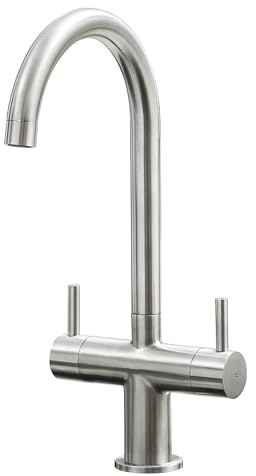 Liquida W03BN Monobloc Swan Neck Twin Lever Brushed Nickel Kitchen Mixer Tap