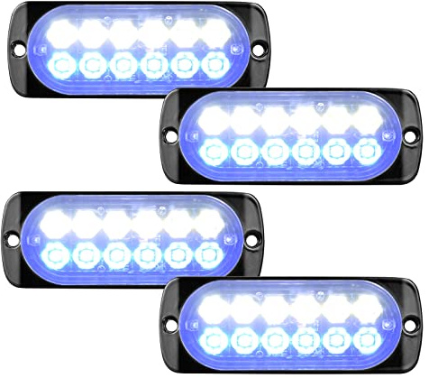 RIGIDON 4 Pezzis 12 LED Lampada di Emergenza Strobo Barra Led, 4.3 Pollice 12V 24V Faretti Fendinebbia Per Off road Auto Fuoristrada Camion SUV ATV 4x4 Veicoli, Bianca Blu Luce Lampeggiante Led