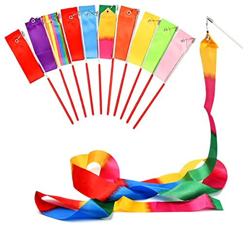 ZYFC 10 Packs Dance Ribbons Streamers, Colorful Gymnastic Dance Ribbons, Dancing Ribbons Sticks for Kids Streamers Rhythmic with a Twirling Rod, for Talent Shows, Artistic Dancing, Baton Twirling