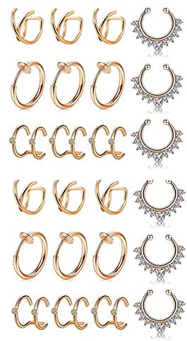 Lieson 24 Stück Nasenpiercing Edelstahl 16G Fake Nasenring Zirkonia Kreuz Piercing Septum Knorpel Tragus Helix Ohrringe Rosegold