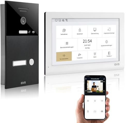 GVS - IP Video Türsprechanlage mit Türöffner, HD Kamera, 1x 10 Zoll Monitor & App - Smarte Video Türklingel mit Kamera & Gegensprechanlage für 1 Familienhaus (AVS5401U)