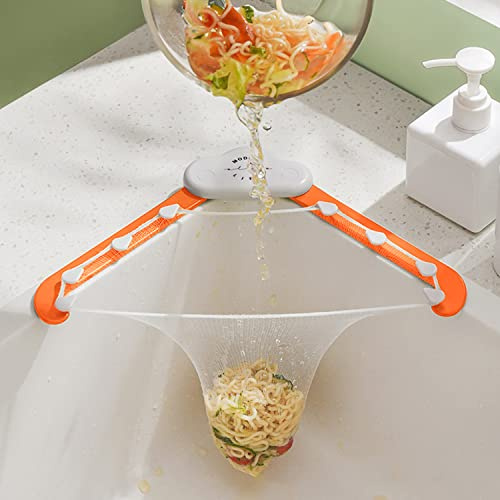 JJWNMLL Kitchen Triangle Sink Strainer, Collapsible Holder Sink Strainer | ABS Material, for Kitchen Leftovers with Grey Triangle and 100PCS Large Size Strainer Bag (Orange)