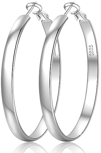 EXGOX Creolen Silber 925 für Damen 5mm Breite Groß Hypoallergene 14K Vergoldete Ohrringe Gold 30/40/50/60/70mm