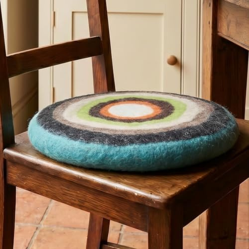 GURU SHOP Dicke Filz Stuhlauflage, Sitzkissen, Filzkissen, türkis/grau | 100 % Wolle, handgefilzt, angenehmes Sitzgefühl, ideal für Winter und Sommer, kein Wärmestau.