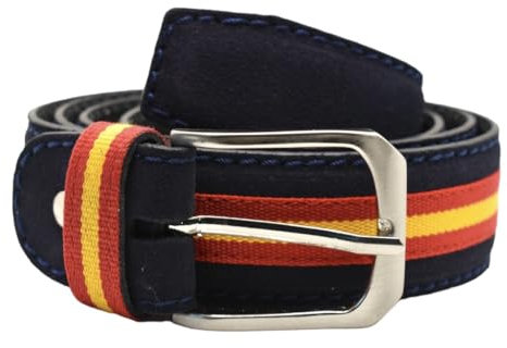 MIBANDERA Herrengürtel aus Leder mit spanischer Flagge, verschiedene Modelle, Blaue Flagge Spanien Breite, 100 cm