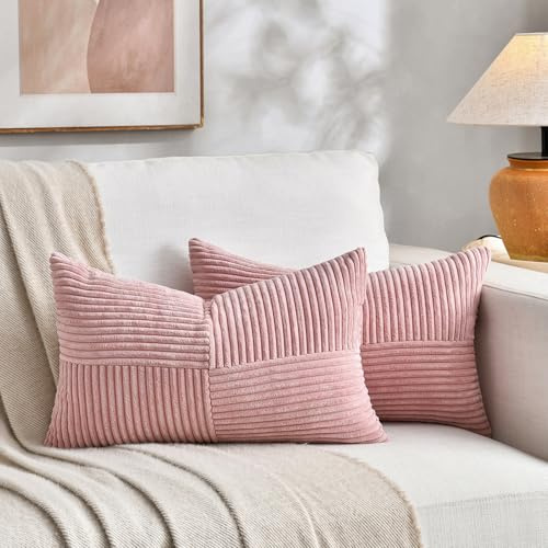 FDTERN 2er Set Altrosa Kordsamt Kissenbezug 40x60CM Weich Moderne Dekorative Kissenbezüge Kissenhülle Dekokissenbezug Sofakissen Dekokissen Boho Deko für Sofa Schlafzimmer Wohnzimmer Balkon