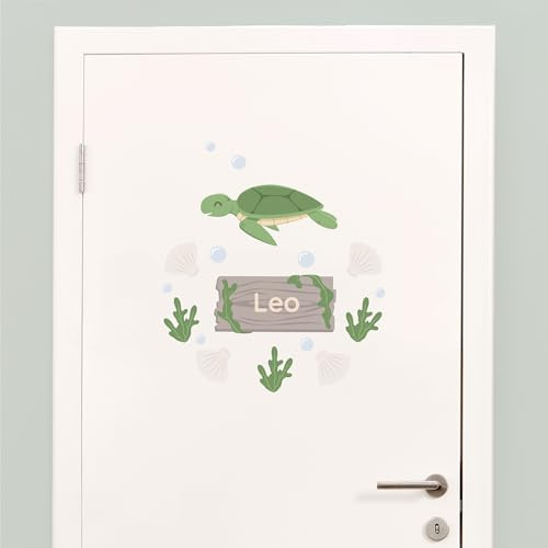 Klebekerlchen® Türaufkleber personalisiert mit Namensschild – Türschild Kinderzimmer & Babyzimmer Wandtattoo – selbstklebende Wandsticker - Kinderzimmer Deko Junge & Mädchen – Schildkröte