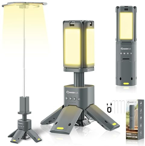 SakerPlus Portable Camping Light, 14000mAh Telescopic Camping Lantern with Rechargeable Power Supply, Dimmable Magnetic Tent Lamps 6000 Lumen Outdoor Work Lights for Hiking,Camping,Home Emergency