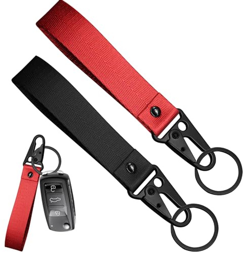 2Pcs Motorcycle Accessories - Fabric Keychain, Black and Red, Anti-Lost Lanyard Key Chains