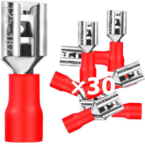 30 casquillos planos de 0,5 – 1,5 mm²/ancho de ranura 4,75 mm PVC conector plano parcialmente aislado terminales de cable FDD conectores de cobre estañado