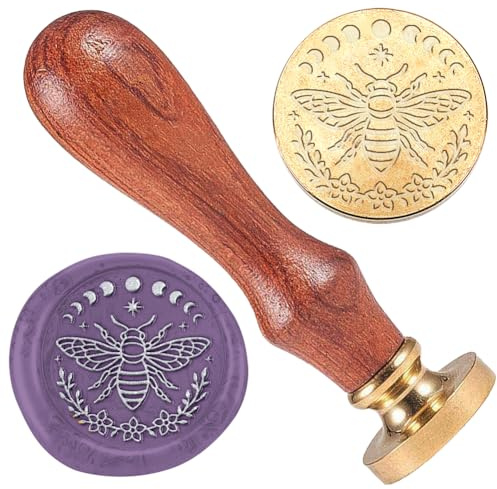 DELORIGIN Siegelstempel Aus Wachs In Bienenform 25mm Vintage Siegelstempel Abnehmbarer Siegelstempel Mit Messingkopf Und Holzgriff Siegelwachs Für Umschläge Karten Briefe Hochzeitseinladungen Dekor