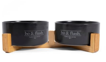 bo&flash Hundenapf Boulder Anthrazit 9x31 cm - 2-teiliges Hundenapfset - Keramik Hundenäpfe für Hunde aller Größen - Spülmaschinen- & rutschfeste Hundefutterstation