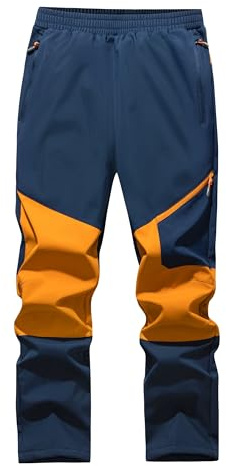 Willit Kids Fleece lined Ski Snow Pants Boys Softshell Thermal Hiking Pants Waterproof Winter Outdoor Trouser Navy M