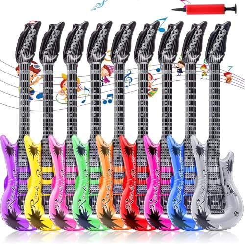 9 Pack Inflatable Instruments,Assorted Colors Blow Up Guitar,36 Inch Rock Star Guitar Toy,Colorful Inflatable Guitars Rock 'N Roll Party Favor for 80s 90s Themed Party Birthday Carnival Decoration