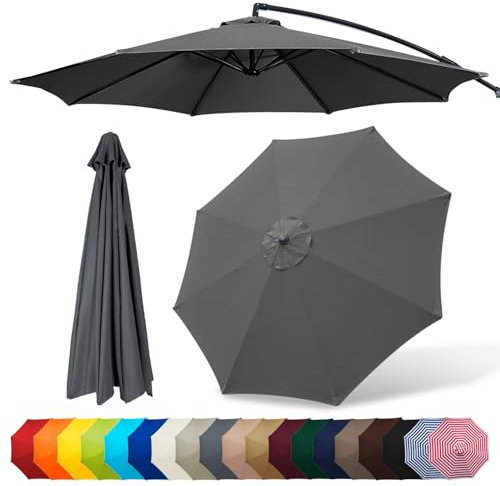 300cm Sonnenschirm Ersatzbezug UV-Schutz 8 Streben Ampelschirm Bezug 230cm 270cm Terrassenschirm Bespannung Stoffbezug Outdoor Markt Tisch Schirm Baldachin Ersatz Stoff(Grau,230cm/7.5ft)