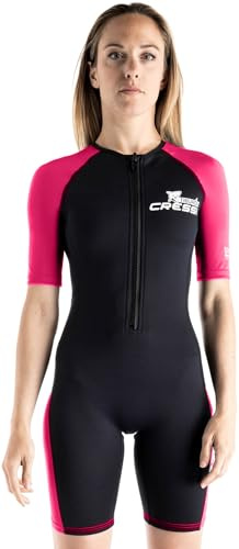 CRESSI Tiburon dam kort våtdräkt 2 mm – våtdräkt kort dam tillverkad av neopren ultra stretch 1,5/2 mm och elastan, svart/rosa, M/3