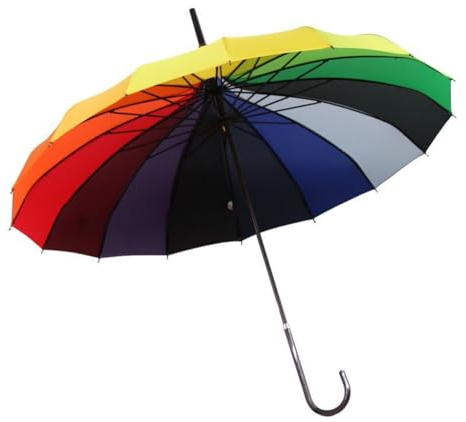 Regenschirm mit langem Griff, groß, stilvolle Streifen-Designs, 16 Rippen, Schwarz / Weiß, Regenbogenfarben