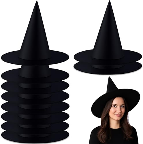Scinzene 10 Stück Schwarz Hexenhut Damen, Hexenkessel Groß, Hexenhut Kinder, Hexen Zubehör, Hexen Hut, Zauberhut Für Halloween Party, Halloween Deko, Hexenkostüm Damen Zubehör