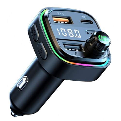 Bluetooth FM Transmitter for Car Phone Charger – YCTech Bluetooth Wireless Car Adapter USB C, Fast Charging, Hands-Free Call, Hi-Fi Music & Radio Receiver, Universal Car Charger for iPhone & Samsung