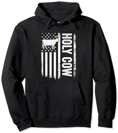 Holy Cow USA American Flag Cattle Vintage Dairy Farmer Pullover Hoodie