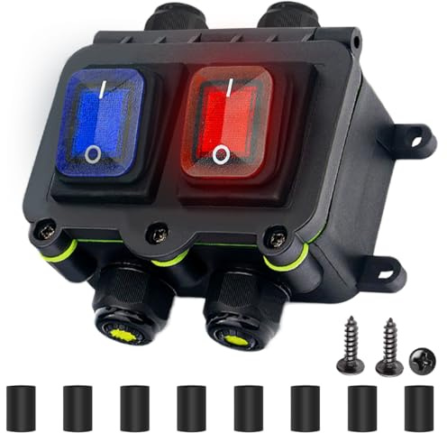 MKBKLLJY IP68 wasserdichter Inline-Schnurschalter DPST DC 12V 20A 4-poliger 2-Positionen-Kippschalter für den Außenbereich, wasserdichte Box, zweiseitige Ein- und Ausgangsleitung EIN/AUS