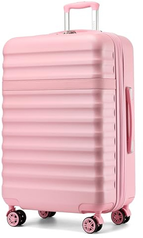 KONO Koffer Trolley Groß Koffer Reisekoffer von ABS+PC Hartschalenkoffer mit 4 Rollen TSA Schloss (Rosa,XL)