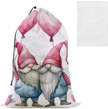 Bolsa de lavandería grande de malla con dos globos de corazón enano rosa, organizador de ropa sucia con cierre de cordón, cesta de lavandería de 24 x 35 pulgadas