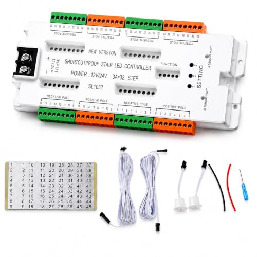 Culnflun LED Treppenbeleuchtung mit Bewegungsmelder, 5 Modi 32 Stufen LED Treppensensor Licht Komplettes, Motion Sensing Treppenlicht-Controller-Kit, Treppenlichtsteuerung DC 12V 24V lichtstreifen