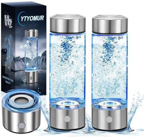 Bouteille d'eau hydrogénée améliorée, générateur d'hydrogène, machine à eau hydrogénée rechargeable avec technologie SPE/PEM, portable et rechargeable, en verre, 450 ml (lot de 2)