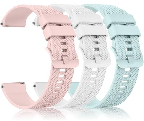 Tobfit Garmin Armband 20mm für Sq und 2 Uhr, Silikon Ersatzarmbänder für Plus und Music (Rosa/Weiß/Hellgrün)