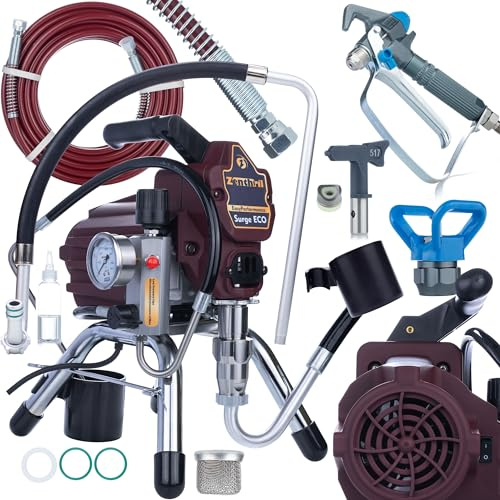 Zenthril Set Station de Peinture Airless Surge Eco – 1800W, 200 Bar, 2L/min, Buse 0,019 | Technologie Hydrodynamique | Pour Peintures à Eau et Solvants | Outil de Pulvérisation
