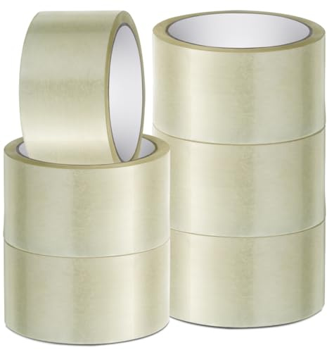 Stick Well Clear Packaging Tape Roll - 48mm X 66m, Heavy Duty, Low Noise, Secure & Strong Adhesive, Parcel Tape For Packing Boxes, Moving, And Long Term Storage (Clear, 6 Rolls)