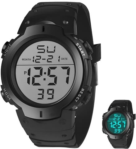 Orologio da polso da uomo per arbitro di calcio, cronometro, impermeabile, sportivo, orologio digitale con timer/grande display a caratteri/retroilluminazione a LED/luminoso/conto alla rovescia