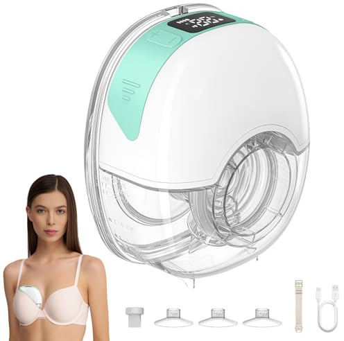 Milchpumpe Elektrisch, 4 Modi und 12 Stufen Handsfree Milchpumpen, Tragbar Elektrische Milchpumpe Schmerzlos Starke Absaugung Geräuscharm Leckage Verhindern mit 17/19/21MM Flansche (Grün-Plus)