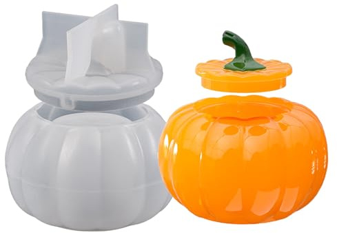 Junhui Moldes de Silicona para Calabazas de Halloween, Molde para Caja de Almacenamiento de Calabaza, DIY de Resina Epoxi con Tapa, Molde para Halloween