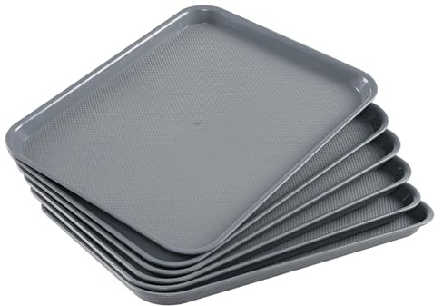 Jandson Paquete de 6 bandejas de plástico para comida rápida, bandeja rectangular grande para servir restaurante, color gris