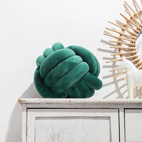 Fay Bless Round Knot Ball Pillow – Soft Velvet Decorative Cushion for Sofa, Bed, Floor or Lounge – Hand-Knotted Plush Accent Pillow for Interior Styling, Minimalist Design (knot dark green,28cm)