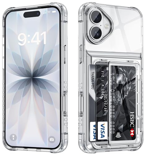 Vunake Klar für iPhone 17 Hülle mit Kartenfach Wallet [Max. 4 Karten] Handyhülle iPhone 17 Thin Claer TPU Kartenfach HandyHülle Stoßfest Case für Hülle iPhone 17 Schutzhüllen 6,3 Zoll,Anti-Yellowing