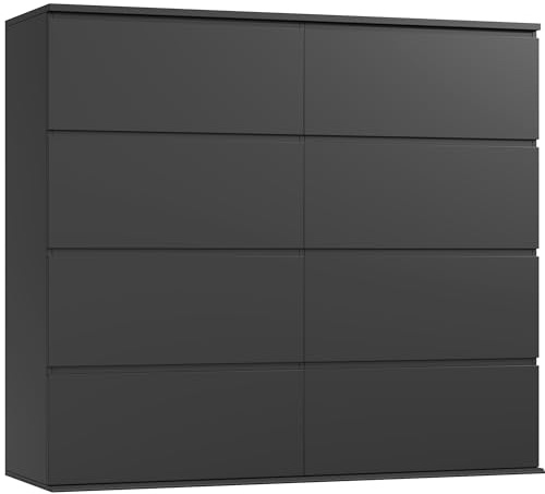 FINETONES 8 Drawer Dresser for Bedroom, Black Dresser Double Chest of Drawers, Modern Wood Dressers with Deep Drawers for Living Room,Black