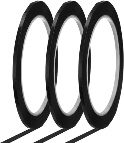 QUARKZMAN 3pcs Cintas Adhesivas para Pizarra Blanca, 3 mm x 66m PET Fina Cinta Gráfico Marcado de Rejilla Grillas Línea Impermeable para Oficina Almacén Aula Área División, Negro