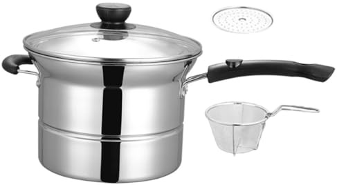 SUPVOX Pentola in Acciaio Inox Multifunzione Cestello Scolapasta e Coperchio, Per Pasta e Frittura, Resistente, Manico Singolo Ergonomico, Piccola e Portatile Per Cucina Domestica