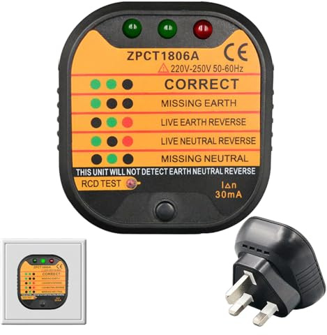 Socket Tester UK Rcd GFCI Plug Socket Tester with LCD Display 220-250v Circuit Polarity Voltage Detector Plug Tester Soc ket UK Electric Soc ket Tester UK Plug for Power Plug Wiring Detection