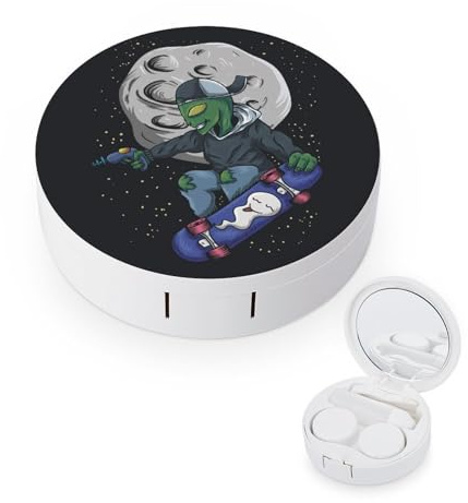 fkgvwo Contact Lens Case Alien Skateboard Contact Lens Box Travel Kit Portable for Travel & Home