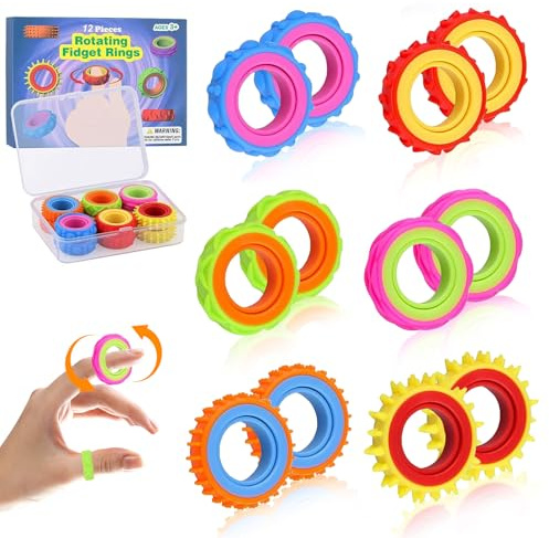 Silicone Jouets Sensoriels Ring, 12 Pièces Bagues Fidge-t en Silicon-e, Anneaux F-idget Toy en S-ilicone, Anneaux Sensoriels en Si-licone, Fidget Ring Toys, Fidget Ring Jouets pour Enfants Adultes